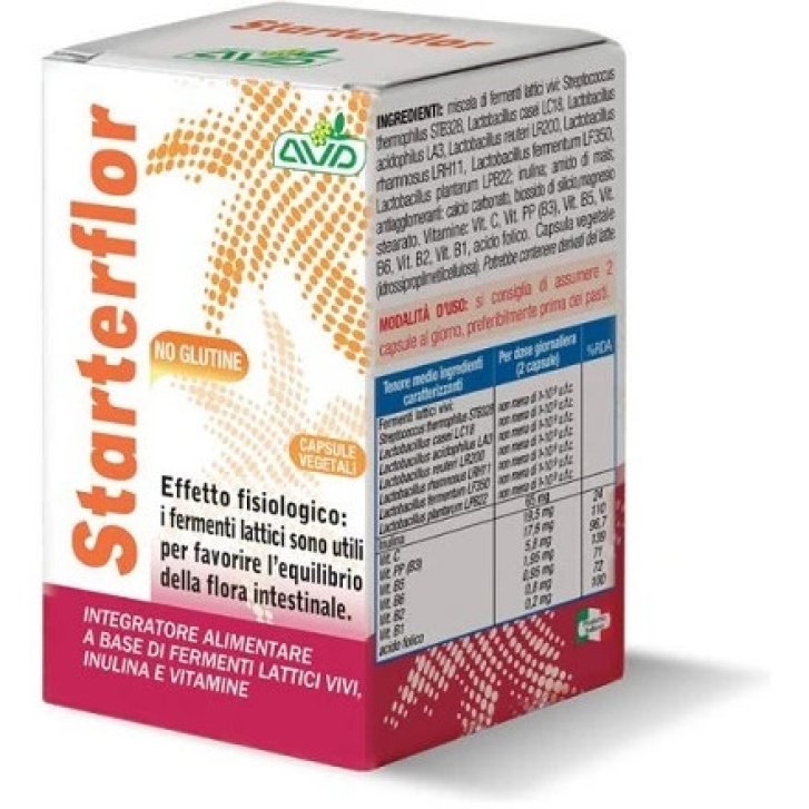 Starterflor Integratore Fermenti Lattici Vivi con Inulina e Vitamine Senza Glutine 25 Capsule - AVD Reform Starterflor Integratore Fermenti Lattici Vivi con Inulina e Vitamine Senza Glutine 25 Capsule - AVD Reform
