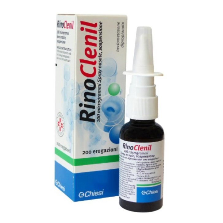 Rinoclenil Spray Nasale Sospensione Beclometasone 100 mcg per Rinite Allergica 200 Erogazioni - Chiesi Rinoclenil Spray Nasale Sospensione Beclometasone 100 mcg per Rinite Allergica 200 Erogazioni - Chiesi