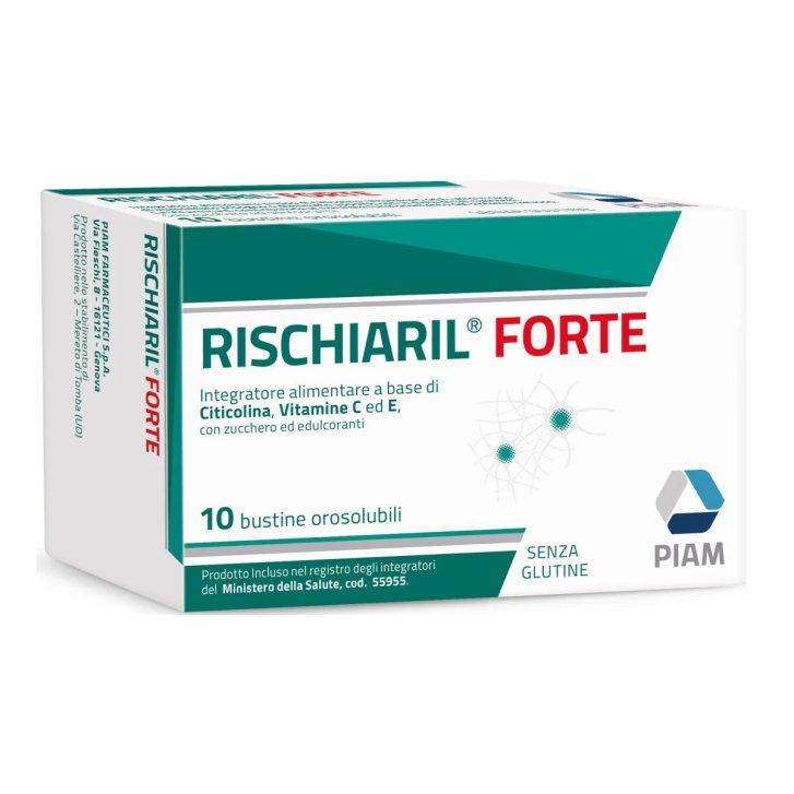 Rischiaril Forte Integratore Sistema Nervoso con Citicolina Vitamina C e Vitamina E 10 Bustine Orosolubili - Piam Farmaceutici