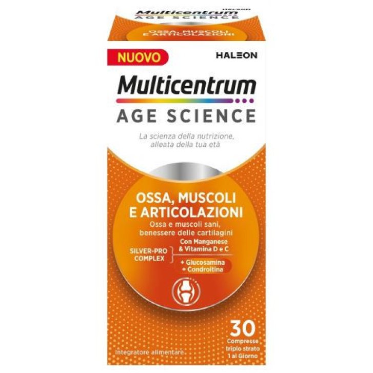 Multicentrum Age Science Integratore Ossa Muscoli e Articolazioni con Glucosamina Condroitina Vitamina D e Magnesio 30 Compresse - Multicentrum