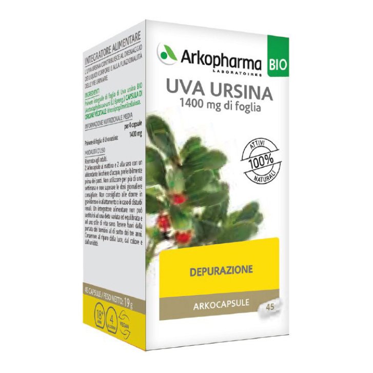 Arkocapsule Uva Ursina Bio Integratore Vie Urinarie e Drenaggio 45 Capsule Vegetali - Arkofarm