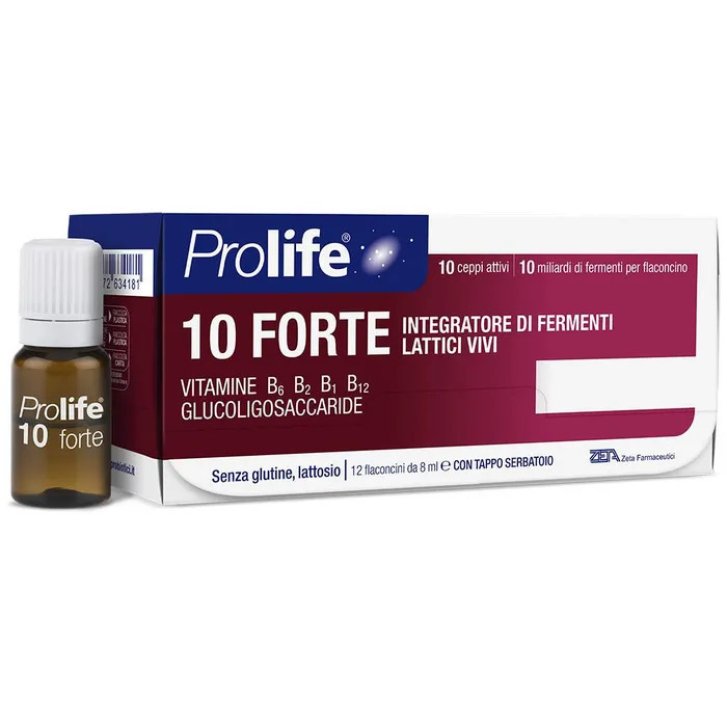 Prolife 10 Forte Integratore Fermenti Lattici Vivi 10 Ceppi con Vitamine B Senza Glutine e Lattosio 12 Flaconcini x 8ml - Prolife