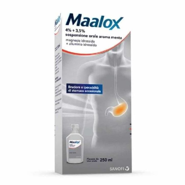 Maalox Antiacido Sospensione Orale Aroma Menta per Bruciore e Acidità di Stomaco 250ml - Maalox