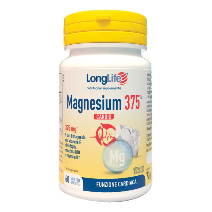 Magnesium 375 Cardio Integratore con Vitamina B1 Vitamina E e Coenzima Q10 60 Tavolette - LongLife Magnesium 375 Cardio Integratore con Vitamina B1 Vitamina E e Coenzima Q10 60 Tavolette - LongLife