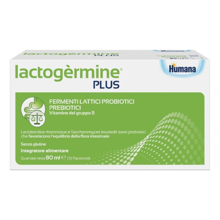 Lactogermine Plus Integratore Fermenti Lattici Probiotici e Prebiotici con Vitamine Gruppo B 10 Flaconcini - Humana