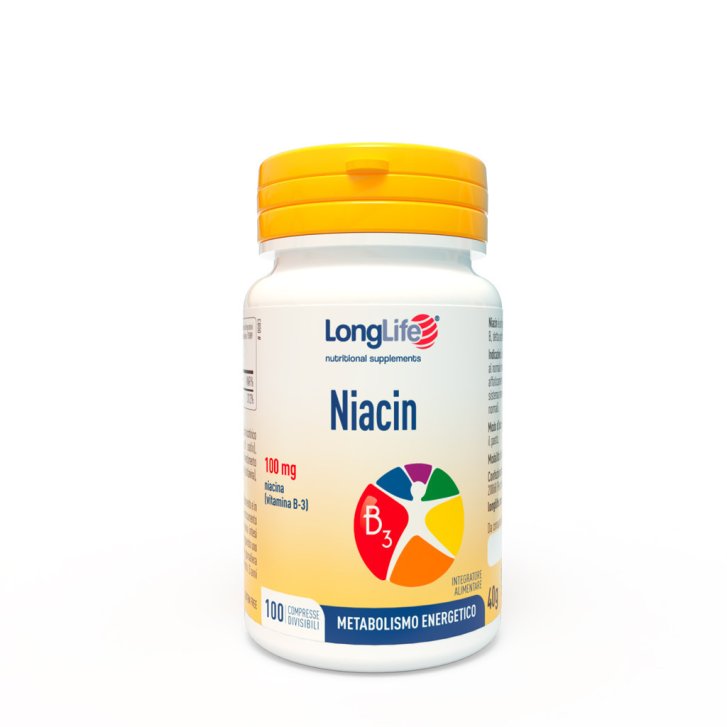 Niacin Integratore Vitamina B3 per Metabolismo Energetico e Funzione Psicologica Vegan Senza Glutine 100 Compresse - LongLife Niacin Integratore Vitamina B3 per Metabolismo Energetico e Funzione Psicologica Vegan Senza Glutine 100 Compresse - LongLife
