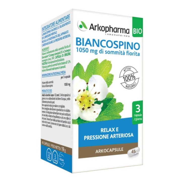 Arkocps Biancospino Bio Integratore per Rilassamento e Pressione Arteriosa 45 Capsule - Arkopharma
