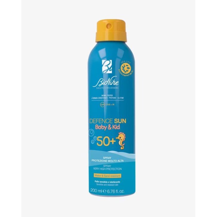 Defence Sun 50+ Baby&Kid Spray Solare SPF 50+ per Bambini Resistente Acqua e Sabbia 200 ml - Bionike