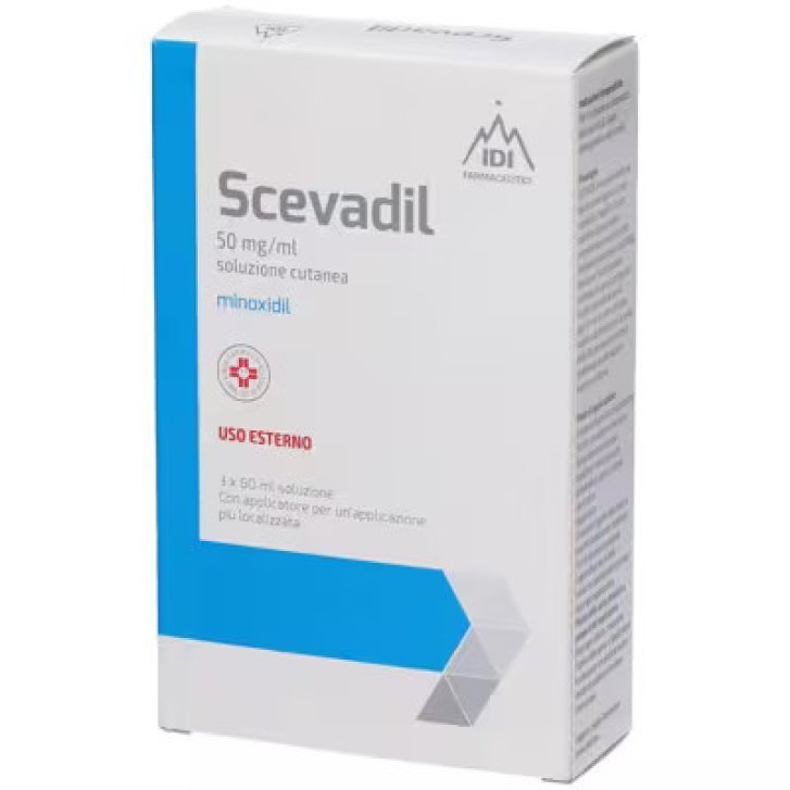 Scevadil Soluzione Cutanea Minoxidil 50 mg/ml Anticaduta Alopecia Androgenetica 3 Flaconi da 60 ml - IDI Farmaceutici