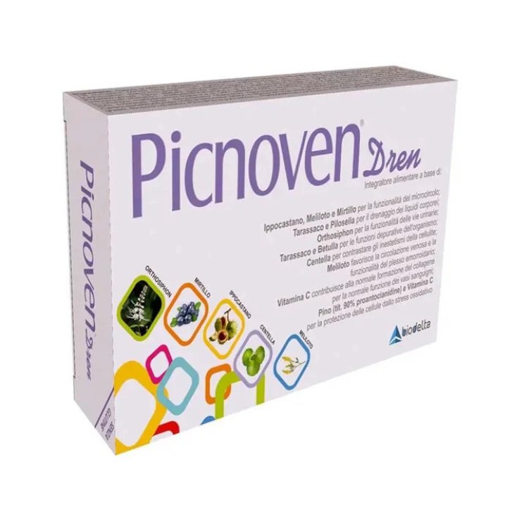 Picnoven Dren Integratore Microcircolo e Drenaggio con Vitamina C ed Estratti Vegetali 50 Compresse - Biodelta