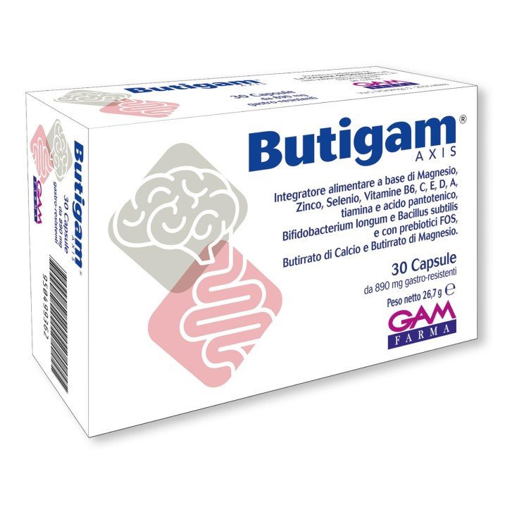 Butigam Integratore con Butirrato Magnesio Zinco Vitamine e Probiotici 30 Capsule - GAM FARMA Srl Butigam Integratore con Butirrato Magnesio Zinco Vitamine e Probiotici 30 Capsule - GAM FARMA Srl