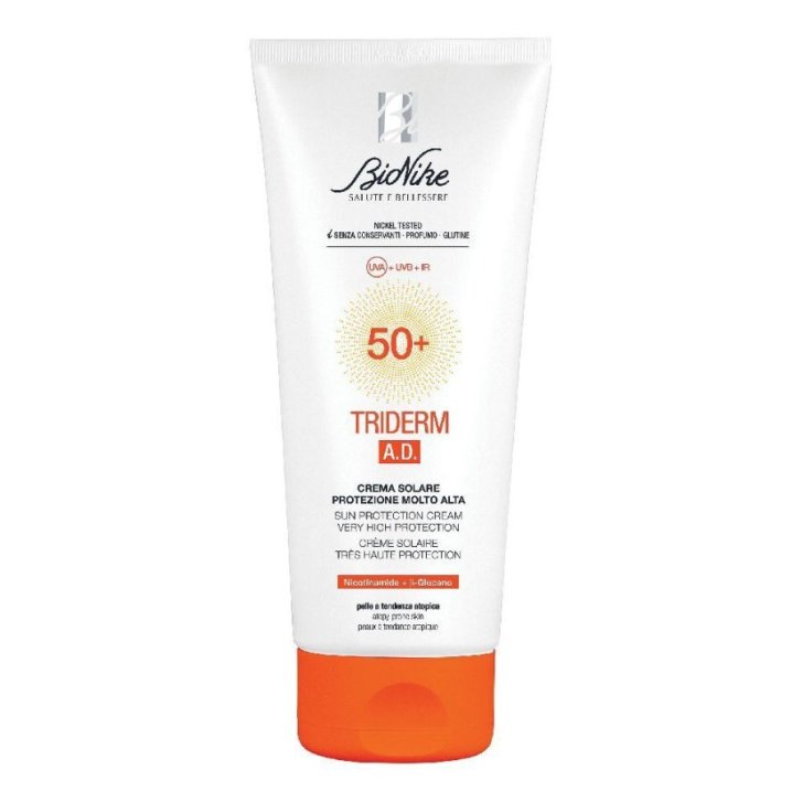 Triderm AD Crema Solare SPF50+ Pelle Atopica Viso e Corpo 200ml - BioNike Triderm AD Crema Solare SPF50+ Pelle Atopica Viso e Corpo 200ml - BioNike