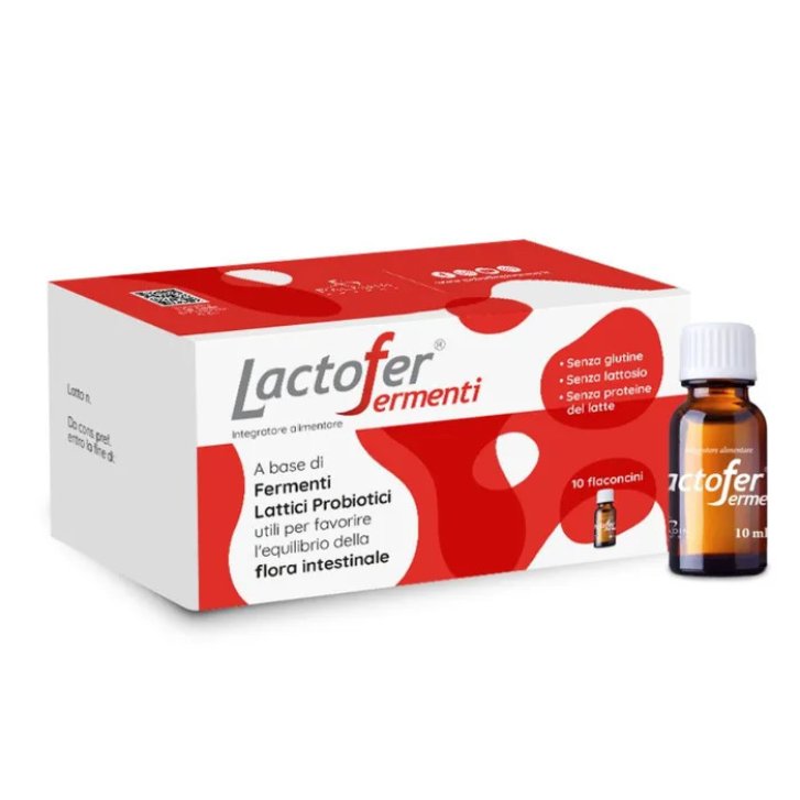 Lactofer Integratore Fermenti Lattici Vivi con Lactobacillus acidophilus e Bifidobacterium breve Senza Glutine e Lattosio 10 Flaconcini da 10ml - Paladin Pharma