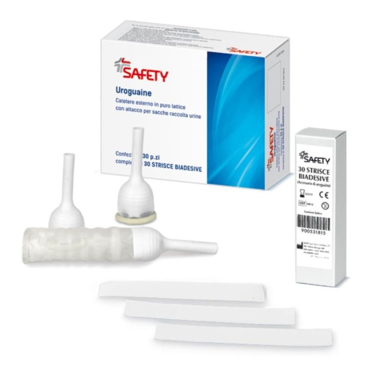 Catetere Esterno Uroguaina in Lattice per Incontinenza Maschile 35mm con Strisce Biadesive in Idrocolloide 30 Pezzi - Safety
