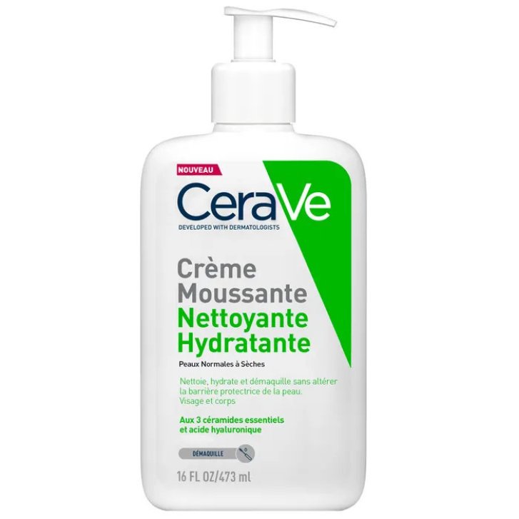 CeraVe Crema Schiumogena Detergente Idratante Viso e Corpo con 3 Ceramidi e Acido Ialuronico 473ml - CeraVe