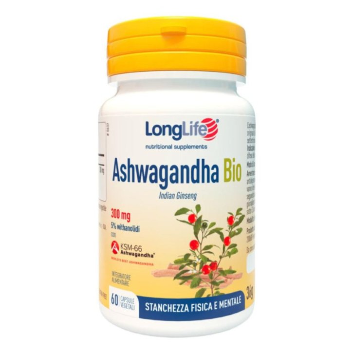 LongLife Ashwagandha Bio KSM-66 Integratore Tonico-Adattogeno Biologico Vegan 60 Capsule Vegetali - LongLife LongLife Ashwagandha Bio KSM-66 Integratore Tonico-Adattogeno Biologico Vegan 60 Capsule Vegetali - LongLife