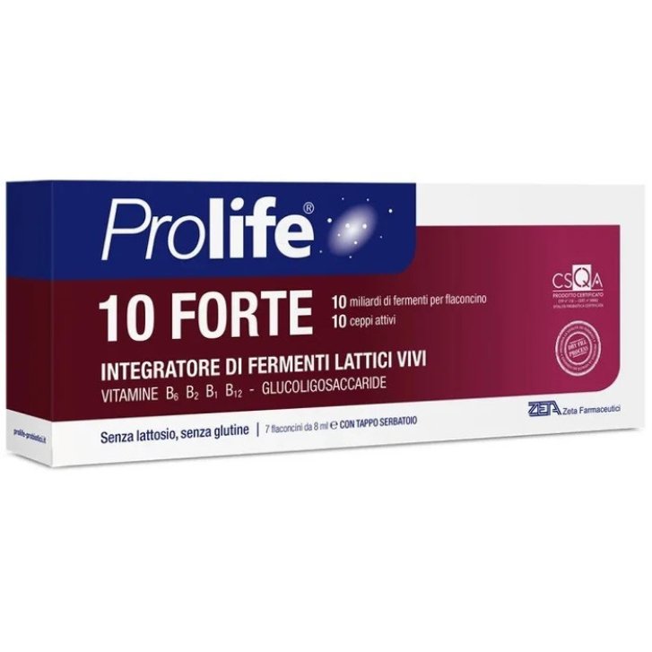Prolife 10 Forte Integratore Fermenti Lattici Vivi 10 Ceppi con Vitamine B Senza Glutine e Lattosio 7 Flaconcini - Prolife