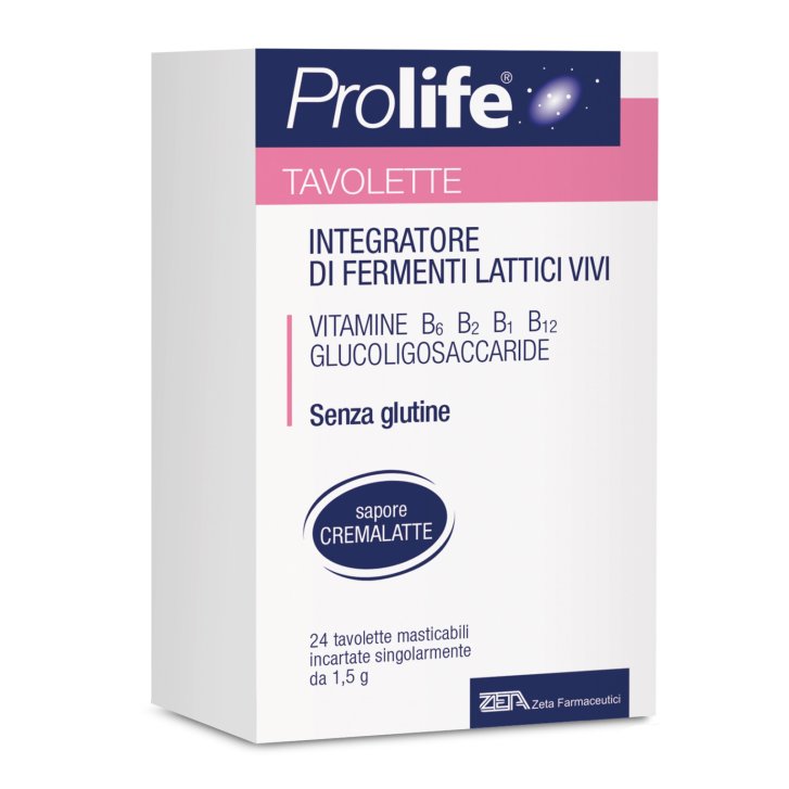 Prolife Integratore Fermenti Lattici Vivi con Prebiotico e Vitamine B Senza Glutine 24 Tavolette Masticabili - Prolife
