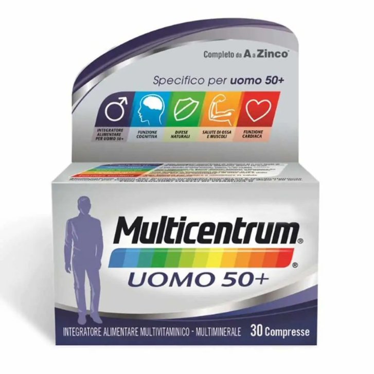 Multicentrum Uomo 50+ Integratore Multivitaminico e Multiminerale con Vitamina D Magnesio e Vitamine B 30 Compresse - Multicentrum Multicentrum Uomo 50+ Integratore Multivitaminico e Multiminerale con Vitamina D Magnesio e Vitamine B 30 Compresse - Multicentrum