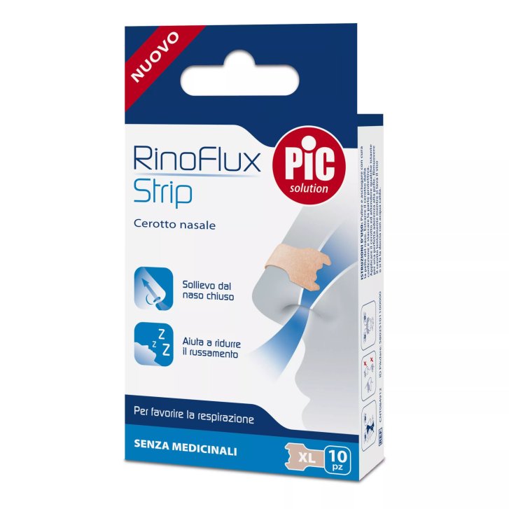 RinoFlux Cerotto Nasale XL per Naso Chiuso e Russamento 10 Pezzi - PIC Solution