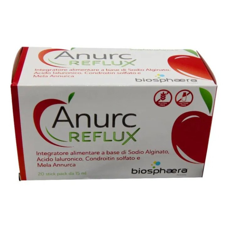 Anurc Reflux Integratore Reflusso Gastroesofageo con Sodio Alginato e Acido Ialuronico 20 Stick - Biosphaera Pharma