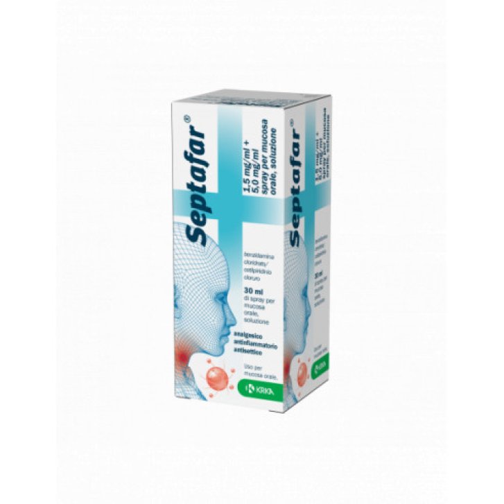 Septafar Spray Orale Antinfiammatorio Antisettico per Gola e Bocca 30ml 250 Erogazioni - KRKA Septafar Spray Orale Antinfiammatorio Antisettico per Gola e Bocca 30ml 250 Erogazioni - KRKA