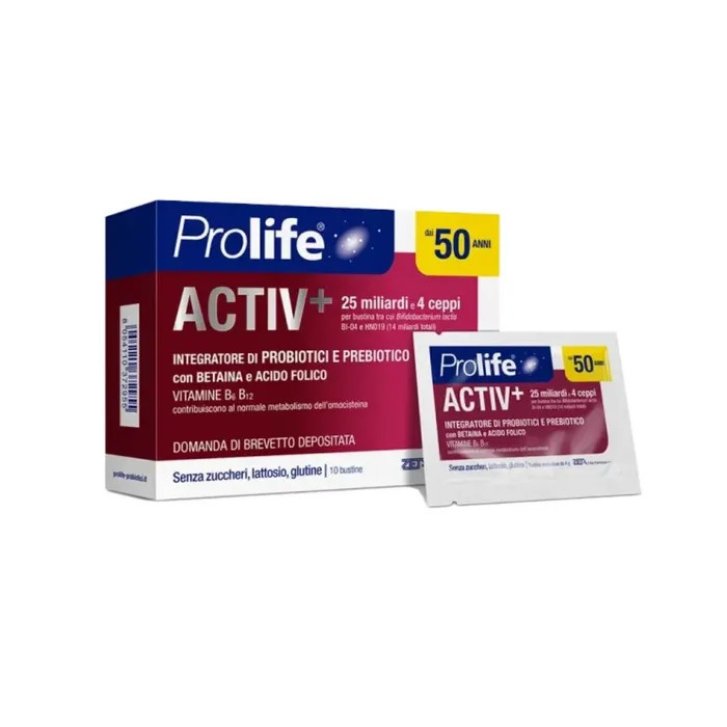 Prolife Activ+ 50+ Anni Integratore Probiotici e Prebiotici con Vitamine del Gruppo B Senza Glutine e Lattosio 10 Bustine - Zeta Farmaceutici