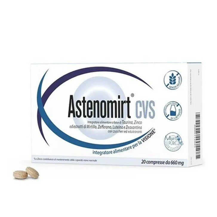 Astenomirt CVS Integratore per la Vista con Mirtillo Taurina Luteina e Zinco 20 Compresse - Biodue