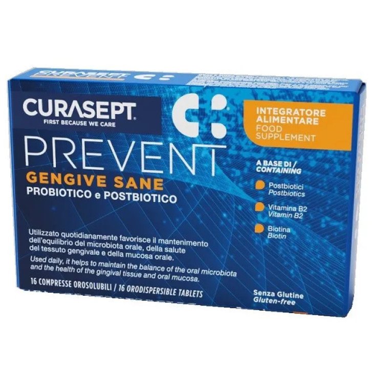 Curasept Prevent Gengive Sane Integratore Probiotici con Vitamina B2 e Biotina 16 Compresse Orosolubili - Curasept