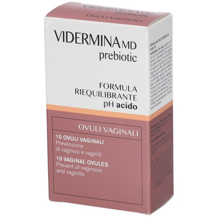 Vidermina MD Prebiotic Ovuli Vaginali Prebiotici Riequilibranti pH con Acido Lattico e Provitamina B5 10 pezzi - Vidermina