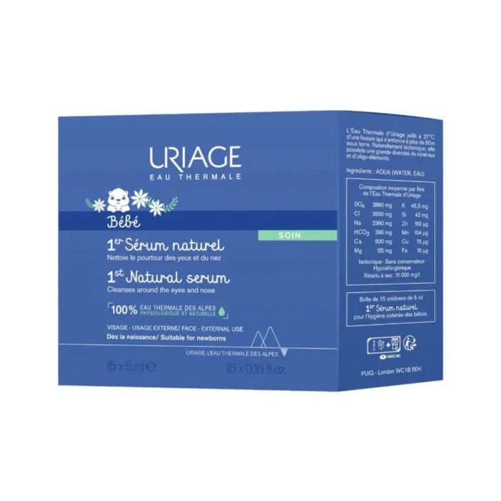 Uriage Bébé Siero Fisiologico Naturale per Neonati e Bambini 15 Flaconcini da 5ml - Uriage