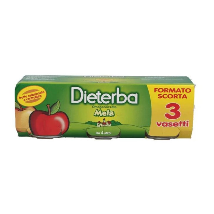 Dieterba Omogeneizzato di Mele Alimento per l\'Infanzia dal 4° Mese Senza Glutine e Lattosio 3 Vasetti da 80g - Dieterba
