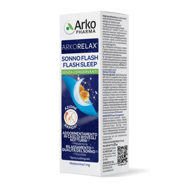 Arkorelax Flash Sonno Spray Sublinguale Integratore con Melatonina ed Escolzia 20ml - Arkopharma