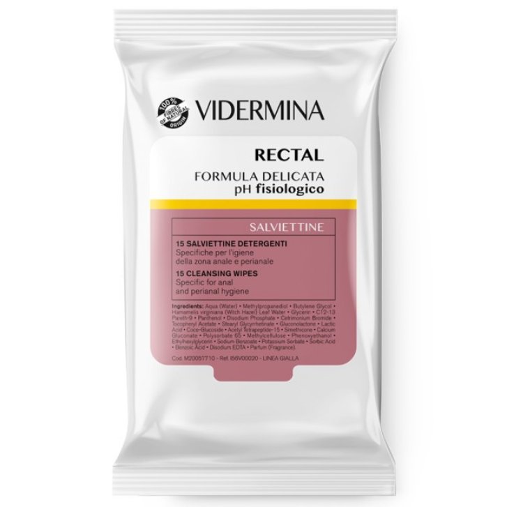 Vidermina Rectal Salviette Umidificate Igiene Anale e Perianale pH Fisiologico 15 Pezzi - Vidermina