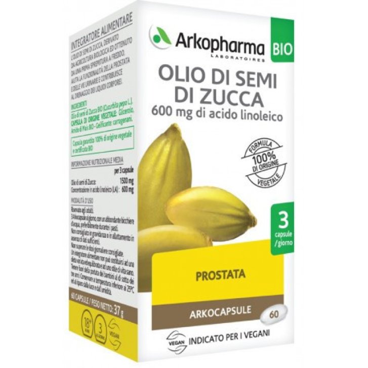 Arkocapsule Olio di Semi di Zucca Bio Integratore Prostata e Vie Urinarie 60 Capsule Vegetali - Arkofarm