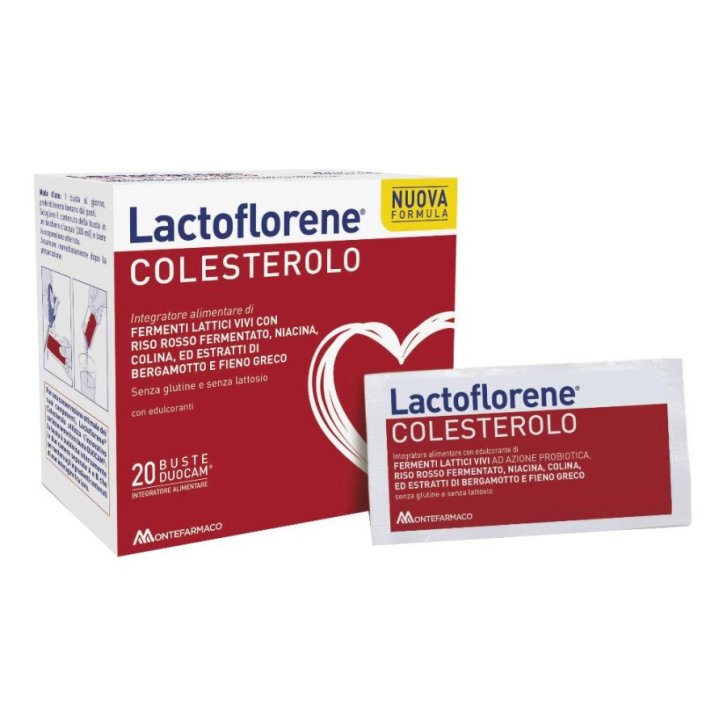 Lactoflorene Colesterolo Integratore Fermenti Lattici con Riso Rosso Fermentato Bergamotto e Niacina Senza Glutine e Lattosio 20 Bustine - Lactoflorene
