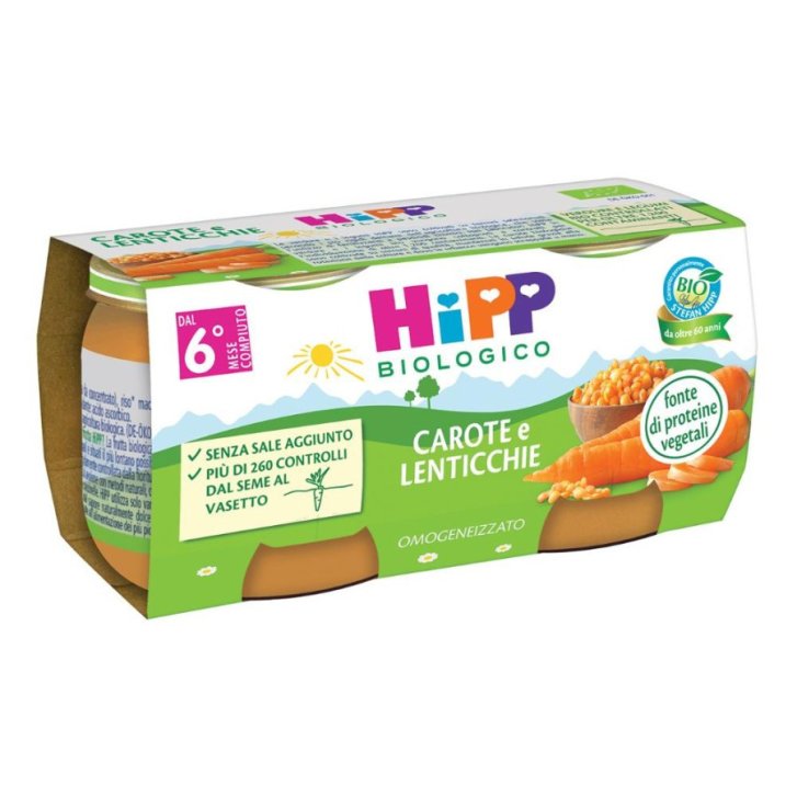 HiPP Bio Omogeneizzato Carote e Lenticchie Biologico dal 6° Mese 2x80g - HiPP