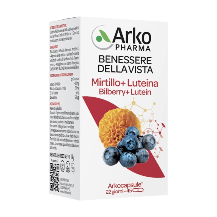 Arkocapsule Mirtillo e Luteina Integratore per la Vista con Zeaxantina 45 Capsule Vegetali - Arkofarm Arkocapsule Mirtillo e Luteina Integratore per la Vista con Zeaxantina 45 Capsule Vegetali - Arkofarm