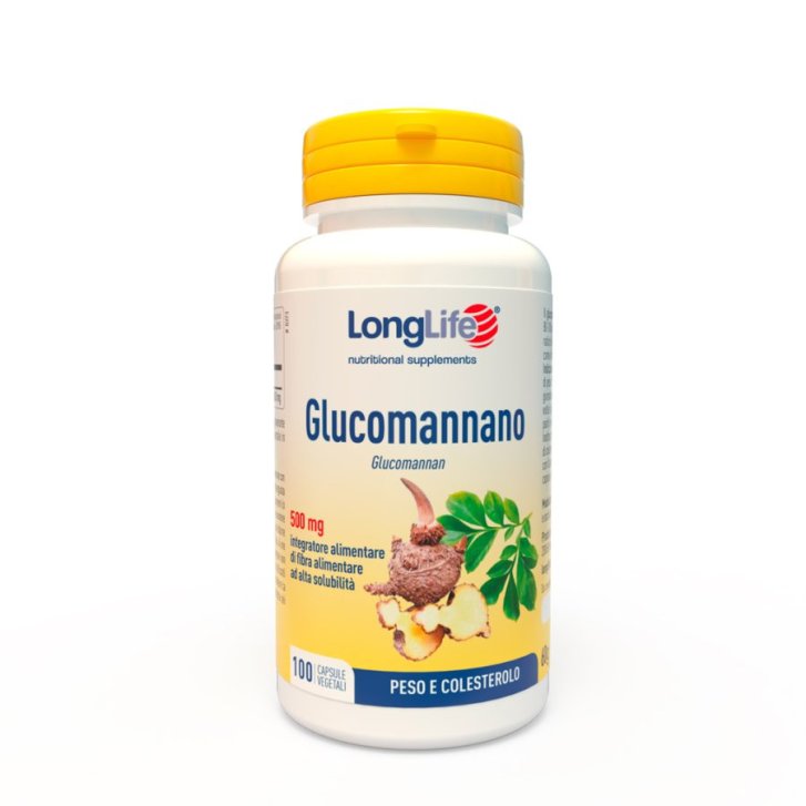 Glucomannano 500mg Integratore Controllo Peso e Colesterolo 100 Capsule Vegetali - LongLife Glucomannano 500mg Integratore Controllo Peso e Colesterolo 100 Capsule Vegetali - LongLife