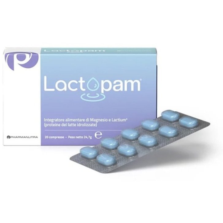 Lactopam Integratore Magnesio e Lactium per Rilassamento e Sonno Senza Glutine 20 Compresse - Pharmanutra