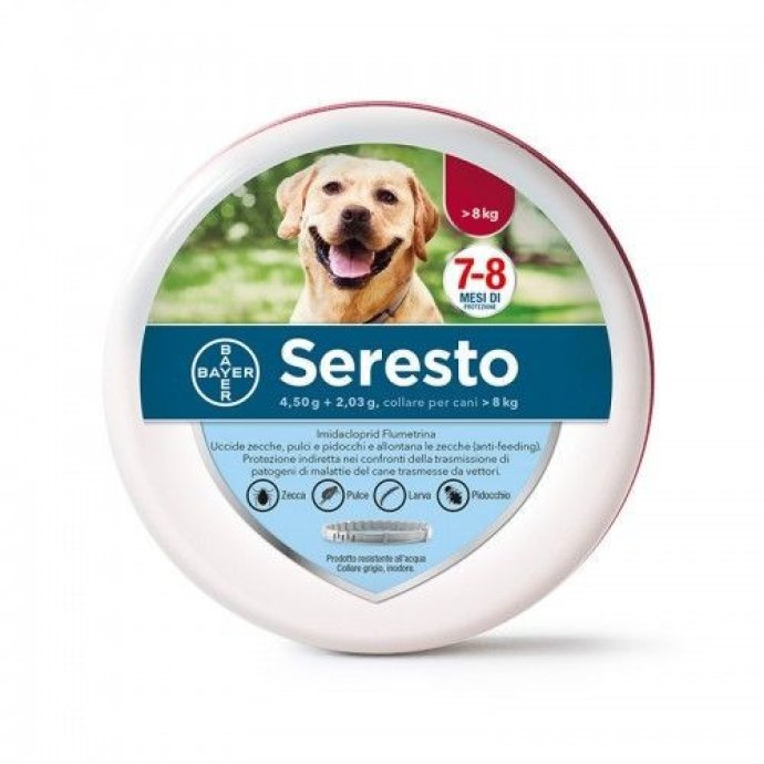 Seresto Collare Antiparassitario per Cani oltre 8 kg Anti-Pulci e Zecche 70 cm Durata 8 Mesi - Bayer