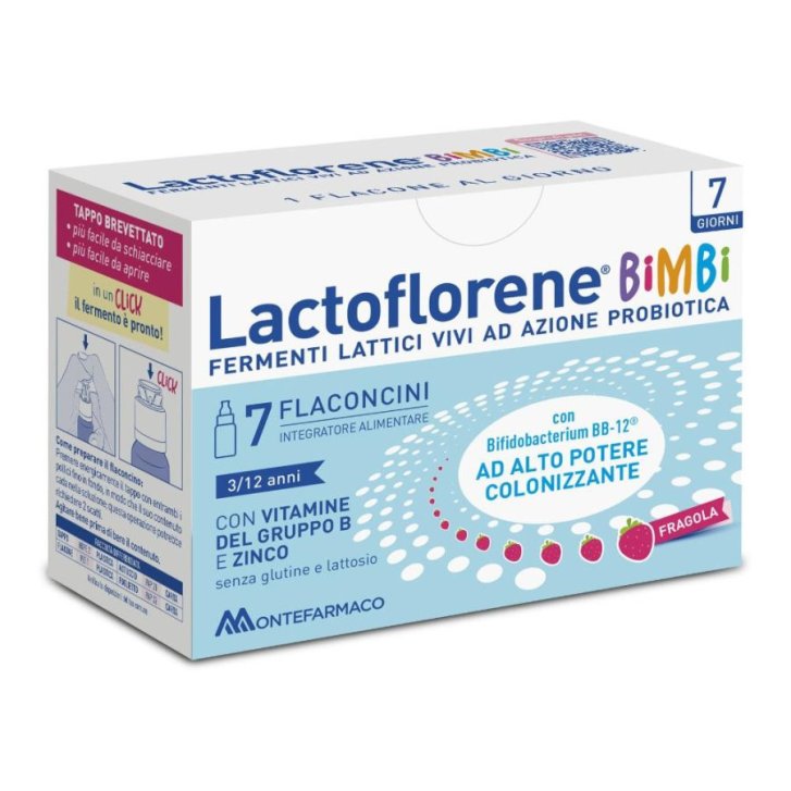Lactoflorene Bimbi Integratore Fermenti Lattici Probiotici con Zinco e Vitamine B Senza Glutine e Lattosio 7 Flaconcini - Montefarmaco