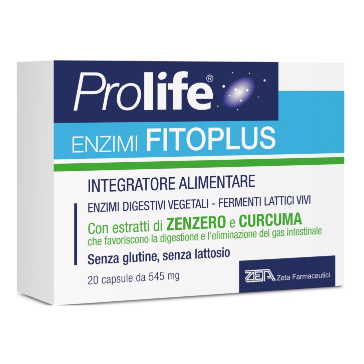 Prolife Enzimi Fitoplus Integratore Digestivo con Enzimi, Fermenti Lattici, Curcuma e Zenzero 20 Capsule - Prolife