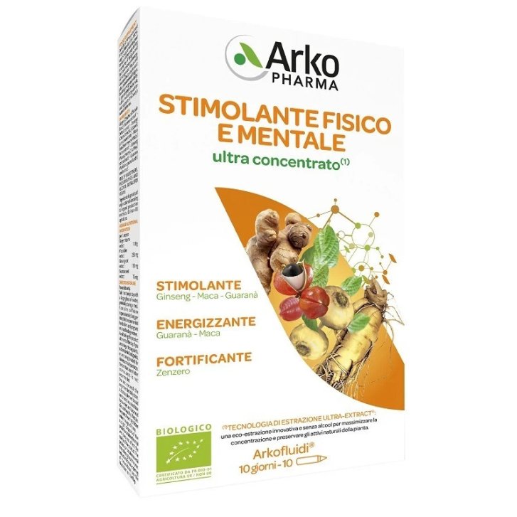 Arkofluidi Stimolante Fisico e Mentale Integratore Bio con Ginseng Maca e Guaranà 10 Fiale - Arkofarm Arkofluidi Stimolante Fisico e Mentale Integratore Bio con Ginseng Maca e Guaranà 10 Fiale - Arkofarm