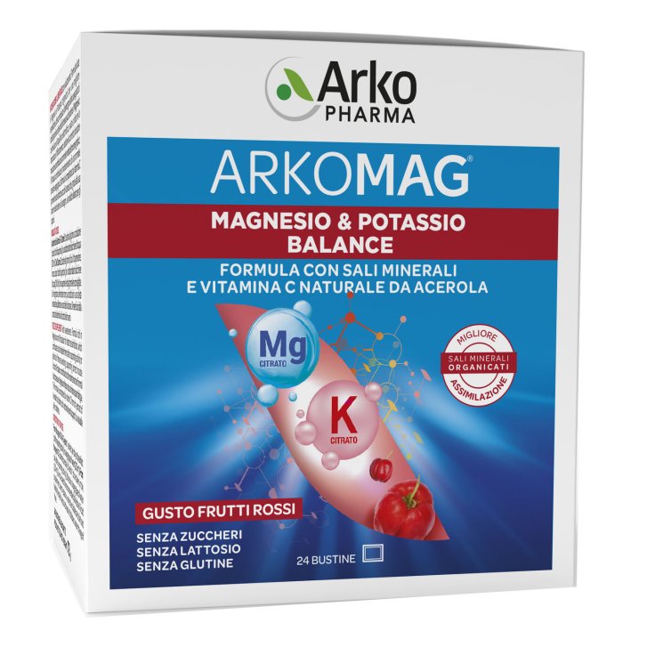 Arkomag Magnesio e Potassio Balance Integratore con Vitamina C da Acerola Senza Glutine e Lattosio 24 Bustine - Arkofarm Arkomag Magnesio e Potassio Balance Integratore con Vitamina C da Acerola Senza Glutine e Lattosio 24 Bustine - Arkofarm
