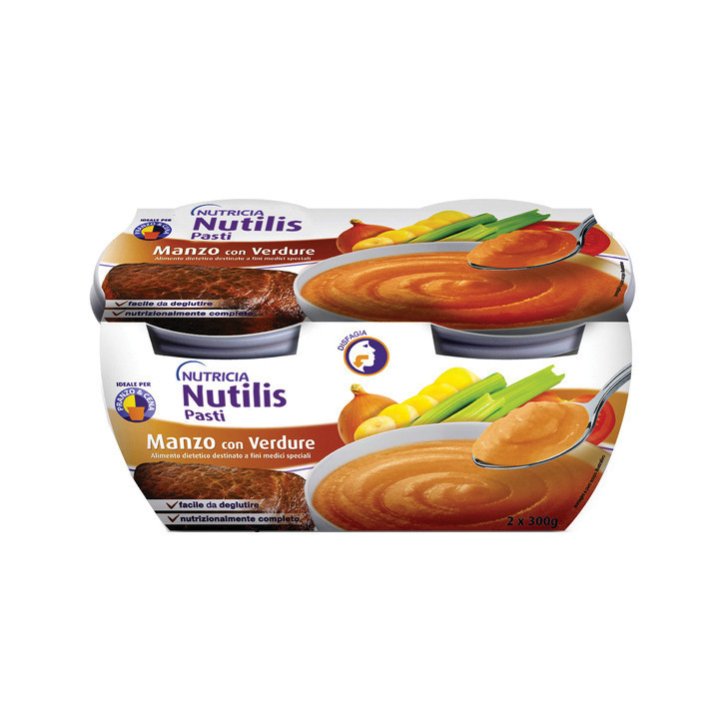 Nutilis Pasti Alimento Dietetico a Fini Medici Speciali Gusto Manzo con Verdure 2 x 300 g - Nutricia