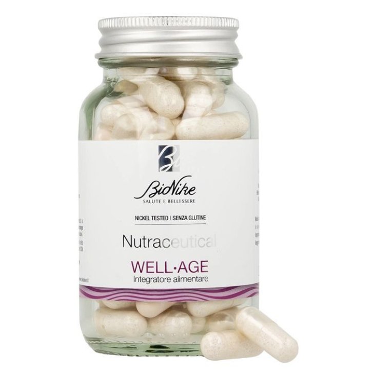 Well-Age 50+ Integratore Antiage Donna con Acido Ialuronico Vitamine C E B6 e Tè Verde 60 Capsule - Bionike