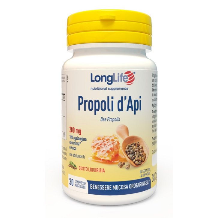 Propoli d\'Api Integratore per Gola e Sistema Immunitario con Mirra e Zinco 30 Compresse Masticabili - Longlife