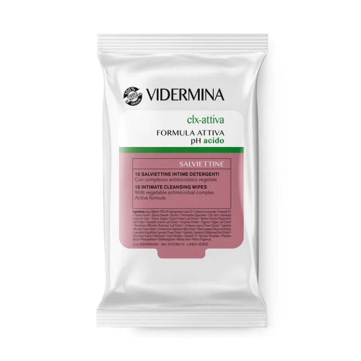 Vidermina CLX Attiva Salviettine Intime Detergenti con Acido Ialuronico ed Estratto di Calendula 15 pezzi - Vidermina