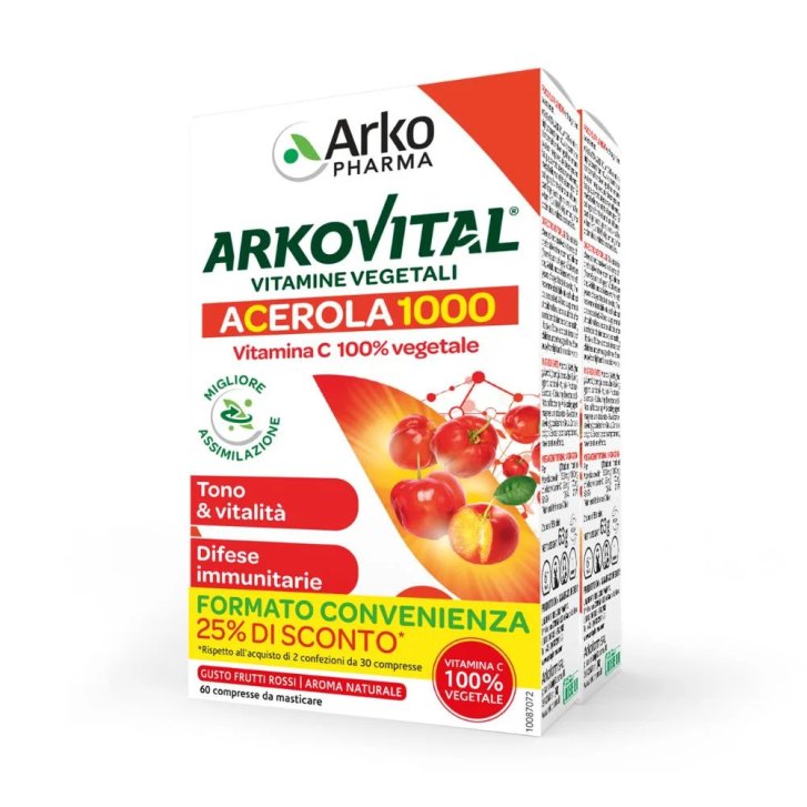 Arkovital Acerola 1000 Integratore Vitamina C per Difese Immunitarie 60 Compresse da Masticare - Arkofarm